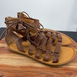 Born Dinkel Brown Leather Gladiator Lace Up Sandals sz 7